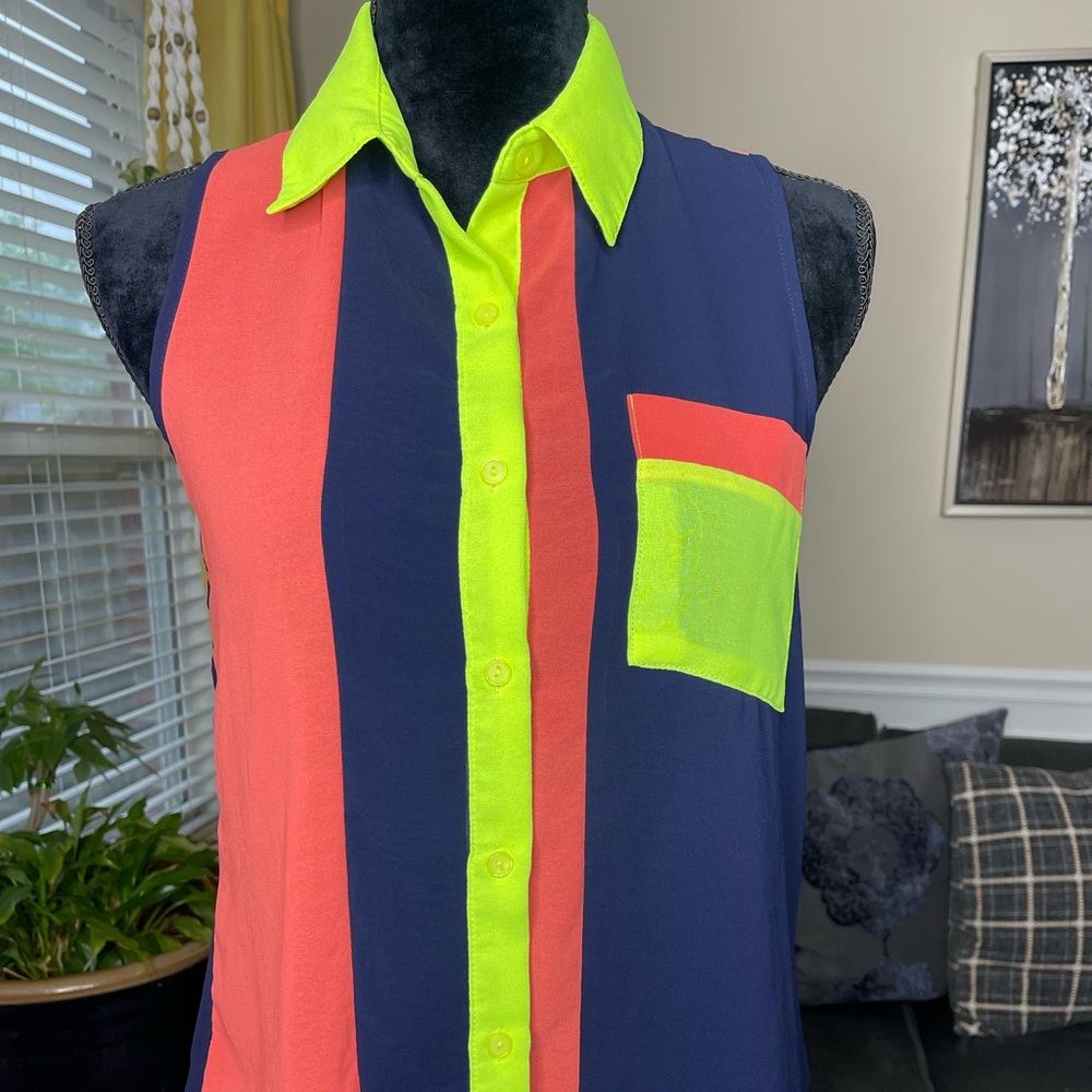 Altar'd State Multi-colored Sheer Colorblock Sleeveless Top Size Small